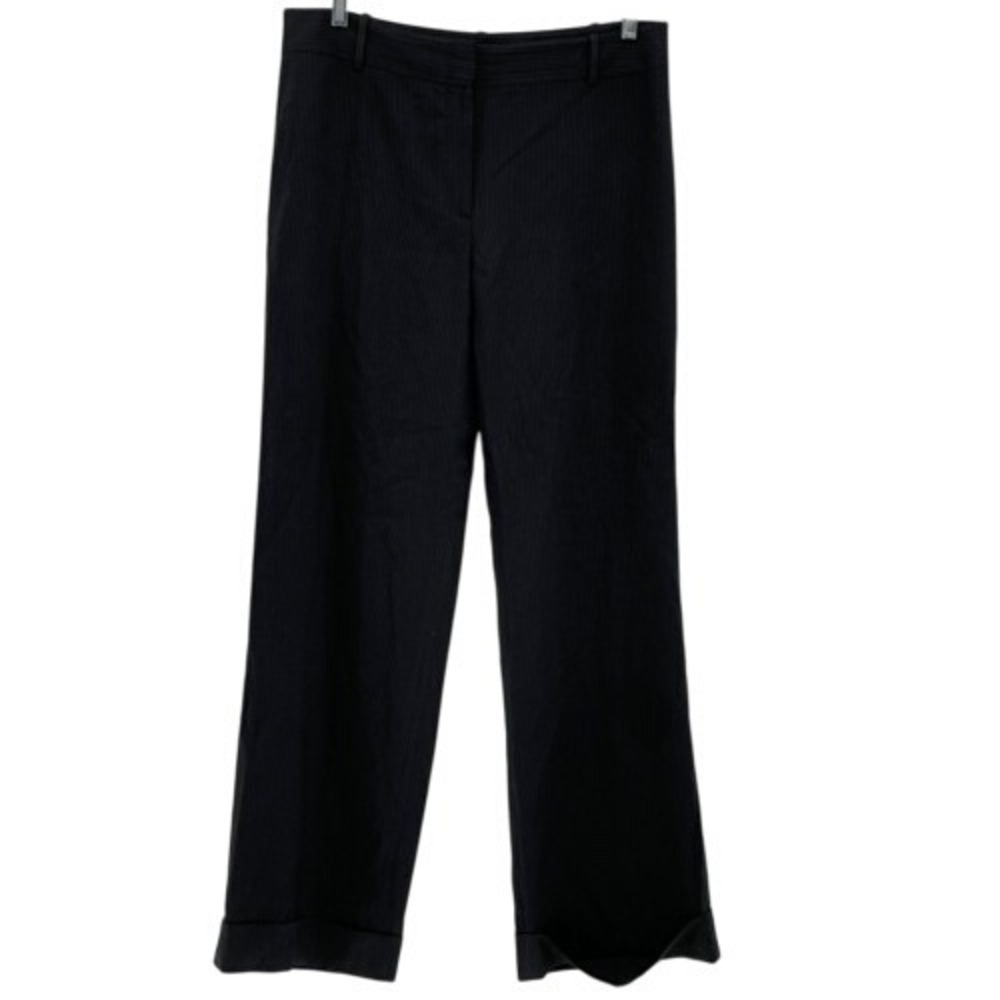 Ann Taylor Dress Pants Audrey Women 12 Black White Stripe Cuffed Wide Leg‎ Wool
